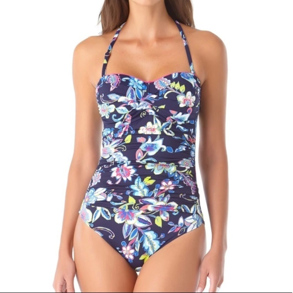 ANNE Cole Twist Front Shirred One Piece Swimsuit